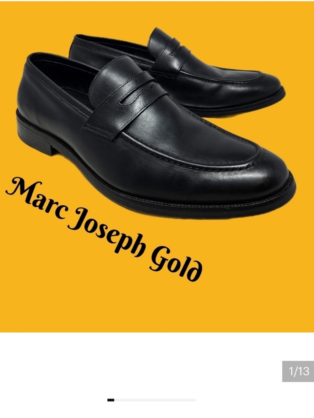 Marc Joseph Gold Mens 11.5 Penny Loafers Black Leather Slip On Office Career
